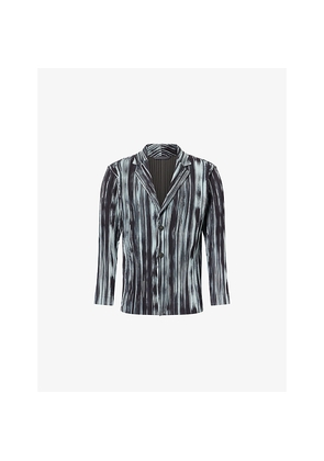 Mens Homme Plisse Issey Miyake Brushstroke Striped Pleated Knitted Jacket