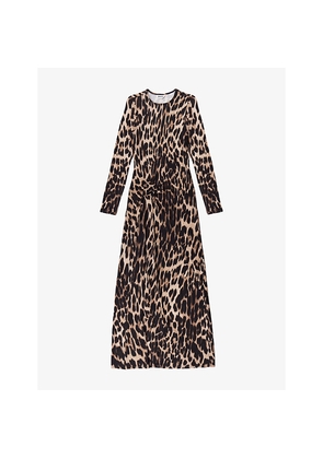 Womens Ro&Zo Leopard-Print Long-Sleeve Stretch-Jersey Midi Dress