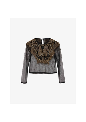 Womens Allsaints Greta Butterfly-Embellished Woven Top