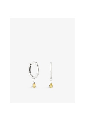 Womens Astrid & Miyu Pear 14ct White-Gold and Lab-Grown Yellow-Sapphire Drop Huggies