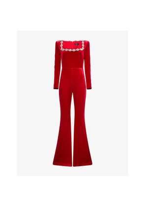 Womens Nadine Merabi Kimberly Jewel-Embellished Velvet Jumpsuit