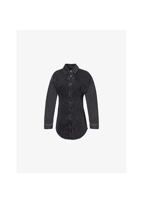 Womens Good American Shaped Long-Sleeves Stretch-Denim Mini Dress