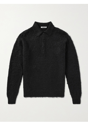 Auralee - Brushed Mohair and Wool-Blend Polo Sweater - Men - Black - 3