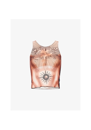 Womens Jean Paul Gaultier Tattoo-Pattern Semi-Sheer Mesh Top