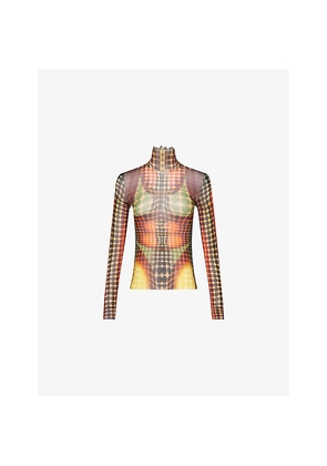 Womens Jean Paul Gaultier High-Neck Graphic-Pattern Mesh Top