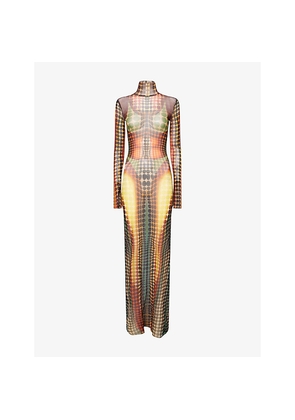 Womens Jean Paul Gaultier Graphic-Pattern High-Neck Mesh Maxi Dress
