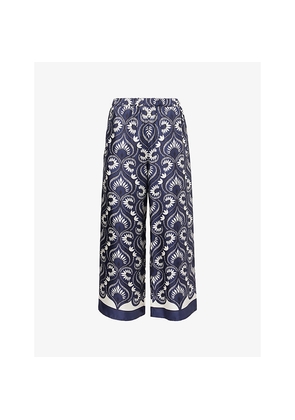 Womens Weekend Max Mara Graphic-Print Straight-Leg Silk Trousers