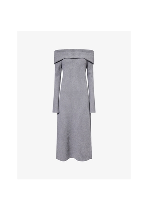 Womens Theory Off-Shoulder Wool and Cashmere-Blend Midi Dress