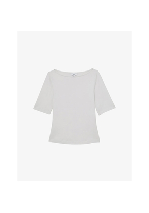 Womens Reiss Ellie Slash-Neck Stretch-Cotton Top