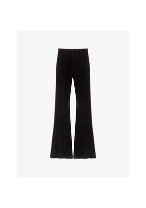 Womens Maje Flared Elasticated-Waist Stretch-Velour Trousers
