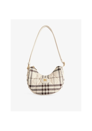 Womens Burberry Horseshoe Check-Print Woven Cross-Body Bag