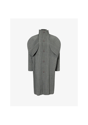 Mens Homme Plisse Issey Miyake Wool-Like Pleated Knitted Overcoat
