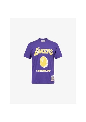 Mens A Bathing Ape Nba Lakers Logo-Print Short-Sleeve Cotton T-Shirt