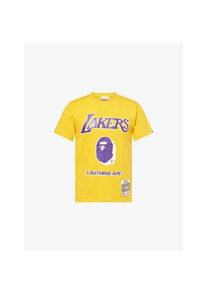 Mens A Bathing Ape Nba Lakers Logo-Print Short-Sleeve Cotton T-Shirt
