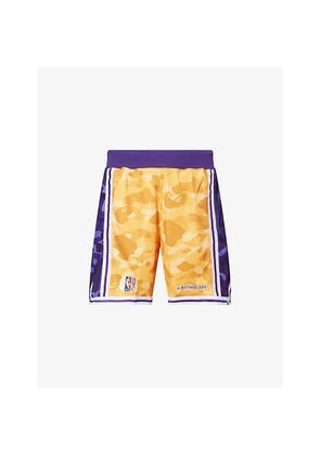 Mens A Bathing Ape Nba Lakers Logo-Embroidered Mesh Shorts