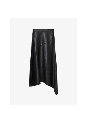 Womens Allsaints Gia Lea Asymmetric-Hem Leather Midi Skirt
