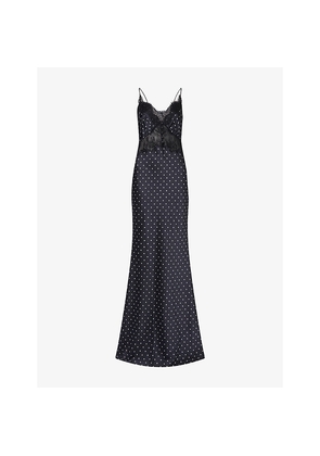 Womens Self-Portrait Polka Dot Satin Maxi Dress