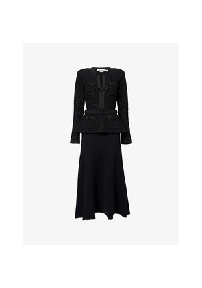 Womens Self-Portrait Sequin Long-Sleeves Knitted Midi Dress