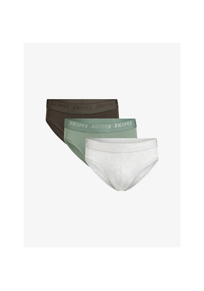 Mens Skims Logo-Waistband Pack-Of-Three Stretch-Cotton Briefs