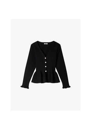 Womens Sandro Peplum Button-Down Knitted Cardigan