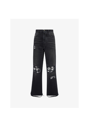 Mens Amiri Flannel Repair Baggy Denim Jeans