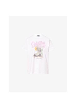 Womens Ganni Relaxed-Fit Logo-Print Cotton T-Shirt