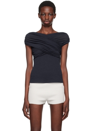 AMI Paris Navy Draped Blouse