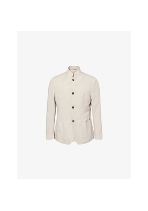 Mens Eleventy Mandarin-Collar Single-Breasted Linen-Blend Jacket