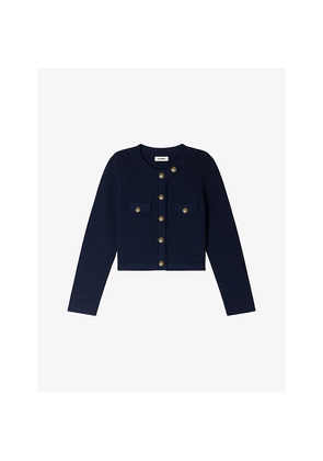 Womens Sandro Cropped Ribbed Knitted Cardigan