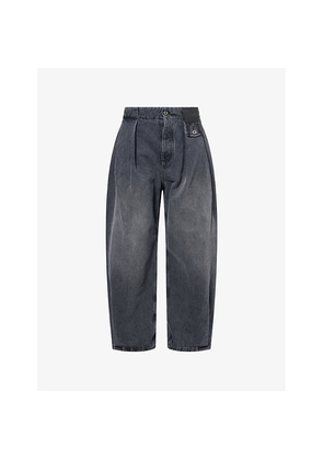 Mens Loewe Brand-Patch Barrel-Leg Denim Jeans