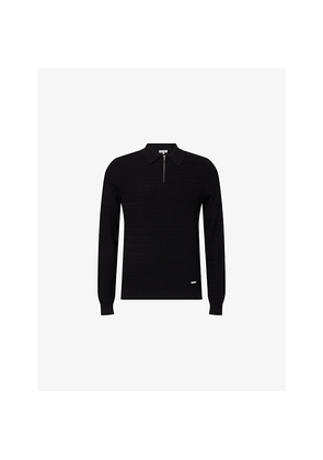 Mens Belier Textured-Knit Half-Zip Cotton Polo Top