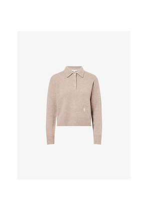 Womens Sporty & Rich Embroidered-Logo Cashmere-And-Wool Polo Jumper