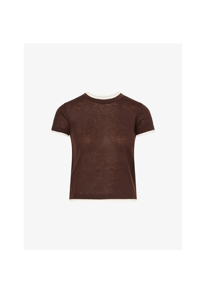 Womens Me And Em Barely There Contrast-Trim Merino Wool-Blend Top