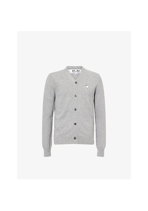 Mens Comme Des Garcons Play Heart-Embroidered Knitted Wool Cardigan
