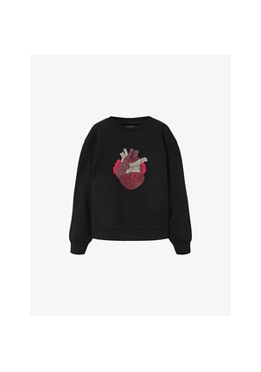 Womens Allsaints Pippa Embellished-Heart Cotton-Jersey Sweatshirt