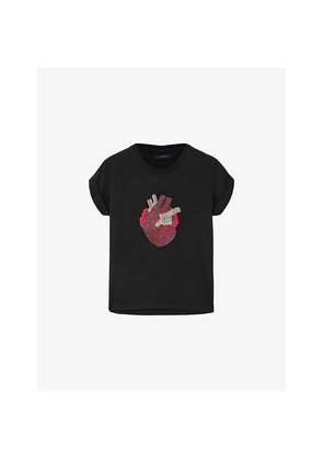 Womens Allsaints Anna Heart-Embellished Cotton-Jersey T-Shirt