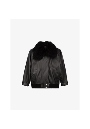 Womens The Kooples Removable-Collar Relaxed-Fit Leather Jacket