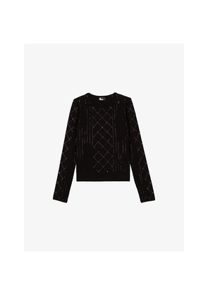 Womens The Kooples Stud-Embellished Long-Sleeve Knitted Jumper