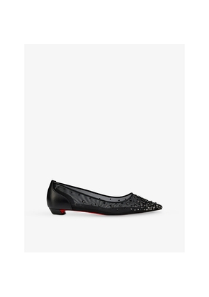 Womens Christian Louboutin Miss Z Degrastrassina Perla Leather Flats