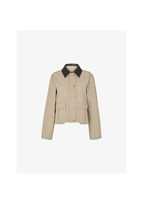 Womens Whistles Casual Contrast-Collar Cotton Jacket