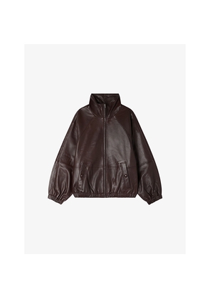 Womens Sandro Zipped Funnel-Neck Leather Jacket