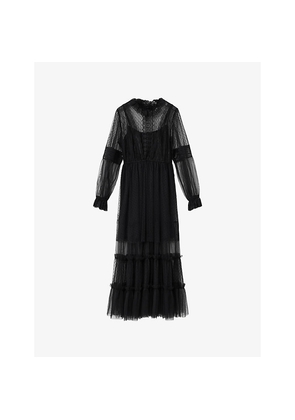 Womens Allsaints Nita Ruffled Mesh and Lace Maxi Dress