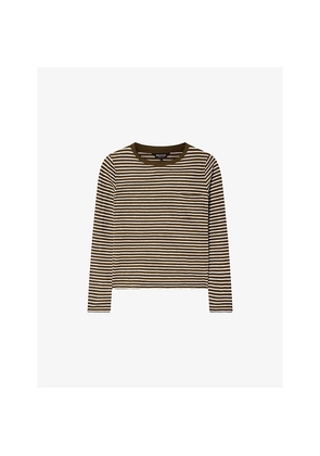 Womens Whistles Stripe-Print Chest-Pocket Cotton-Jersey Top