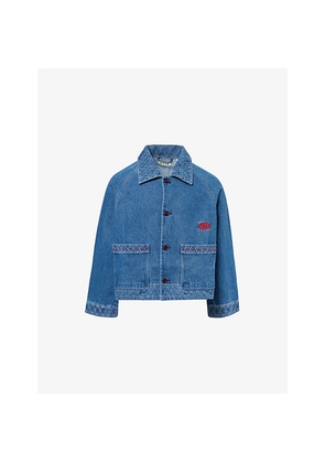 Mens Bode Embroidered Boxy Denim Jacket