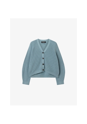 Womens Whistles Ribbed V-Neck Cotton Cardigan