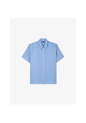 Mens The Kooples Short-Sleeved Brand-Embroidered Linen Shirt