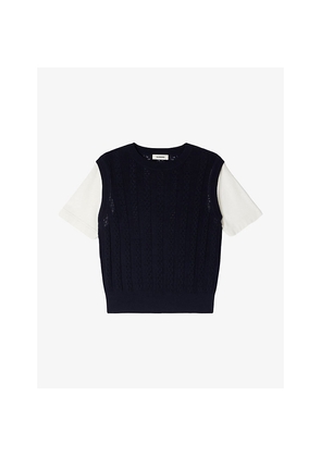 Womens Sandro Short-Sleeve Pointelle-Knit Wool Jumper