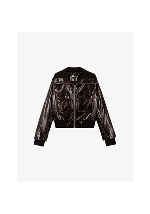 Womens The Kooples Flap-Pocket Vinyl-Effect Woven Jacket