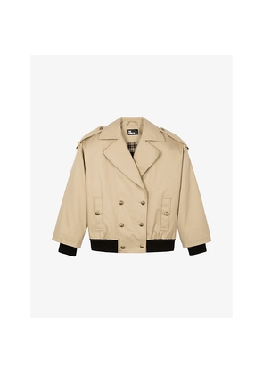 Womens The Kooples Cropped Relaxed-Fit Cotton Trench Coat