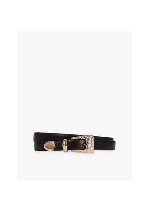 Womens The Kooples Rhinestone-Embellished Western Buckle Leather Belt